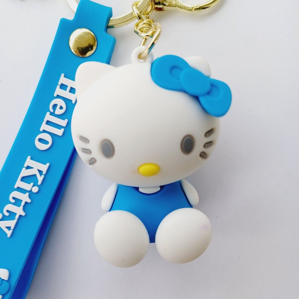 Sanrio HELLO KITTY Blue Molded 3D FIGURE KEYCHAIN Charm Backpack Fob Carry Strap - Picture 2 of 7